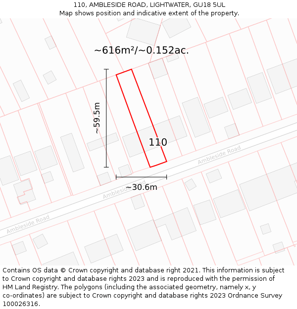 110, AMBLESIDE ROAD, LIGHTWATER, GU18 5UL: Plot and title map