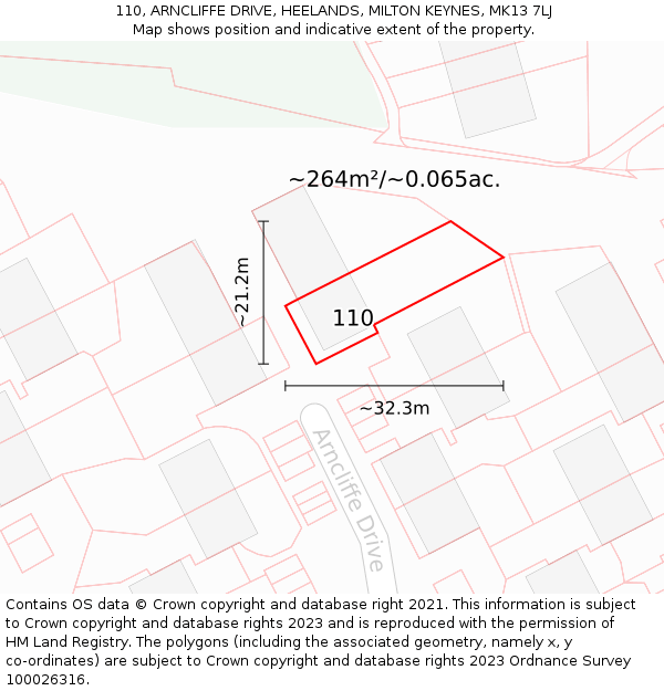 110, ARNCLIFFE DRIVE, HEELANDS, MILTON KEYNES, MK13 7LJ: Plot and title map