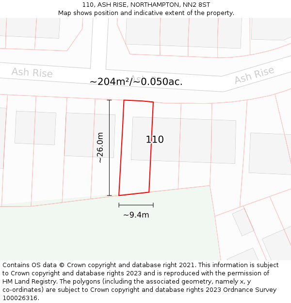 110, ASH RISE, NORTHAMPTON, NN2 8ST: Plot and title map