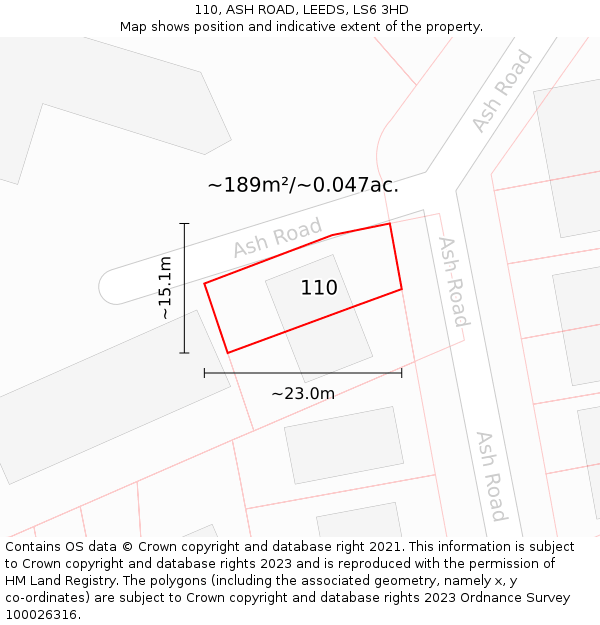 110, ASH ROAD, LEEDS, LS6 3HD: Plot and title map