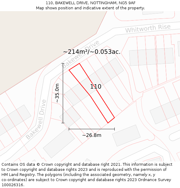 110, BAKEWELL DRIVE, NOTTINGHAM, NG5 9AF: Plot and title map