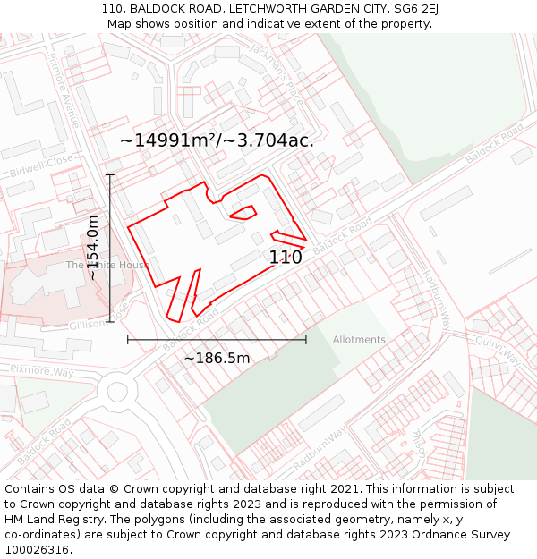 110, BALDOCK ROAD, LETCHWORTH GARDEN CITY, SG6 2EJ: Plot and title map