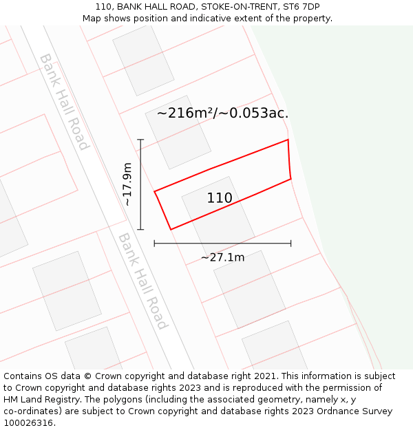 110, BANK HALL ROAD, STOKE-ON-TRENT, ST6 7DP: Plot and title map