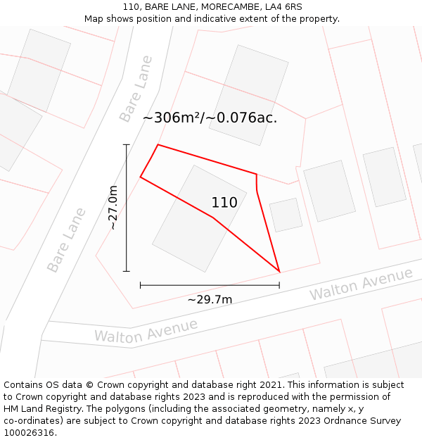 110, BARE LANE, MORECAMBE, LA4 6RS: Plot and title map