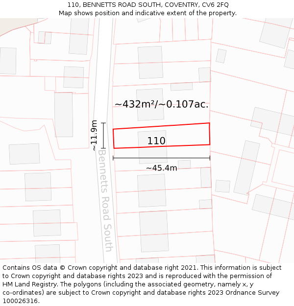 110, BENNETTS ROAD SOUTH, COVENTRY, CV6 2FQ: Plot and title map