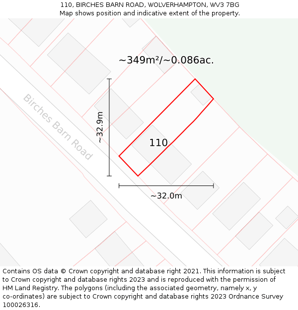 110, BIRCHES BARN ROAD, WOLVERHAMPTON, WV3 7BG: Plot and title map