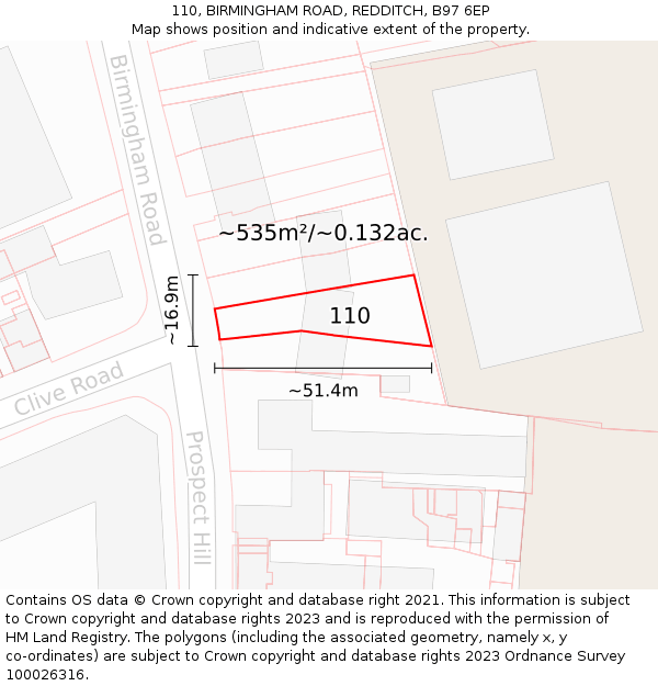 110, BIRMINGHAM ROAD, REDDITCH, B97 6EP: Plot and title map