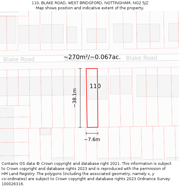 110, BLAKE ROAD, WEST BRIDGFORD, NOTTINGHAM, NG2 5JZ: Plot and title map