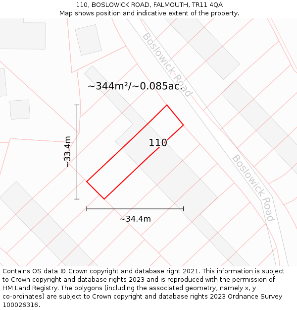 110, BOSLOWICK ROAD, FALMOUTH, TR11 4QA: Plot and title map