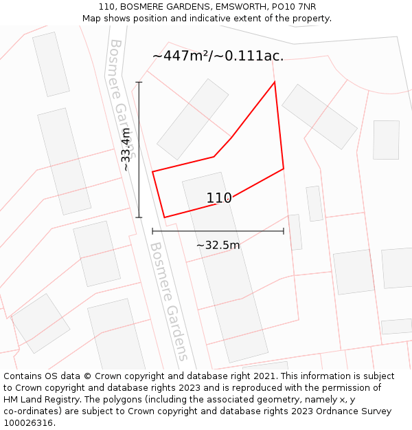 110, BOSMERE GARDENS, EMSWORTH, PO10 7NR: Plot and title map