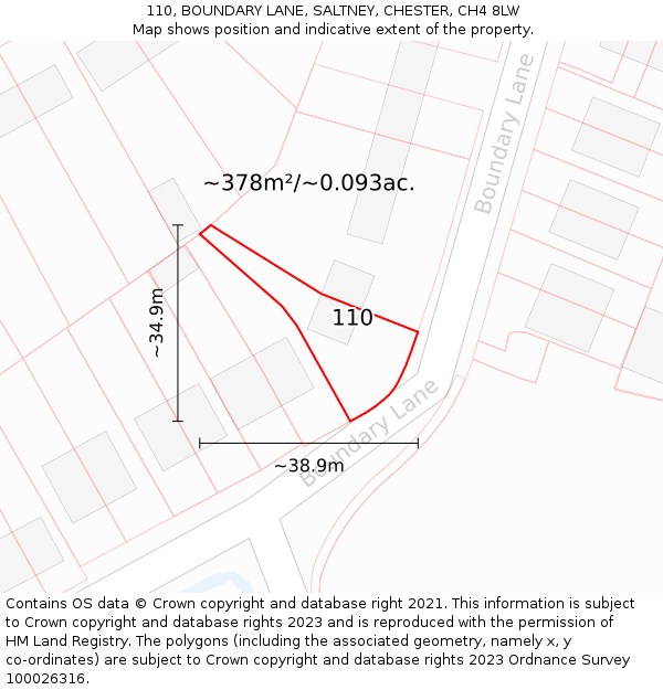 110, BOUNDARY LANE, SALTNEY, CHESTER, CH4 8LW: Plot and title map