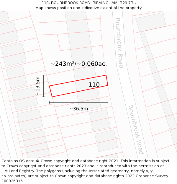 110, BOURNBROOK ROAD, BIRMINGHAM, B29 7BU: Plot and title map