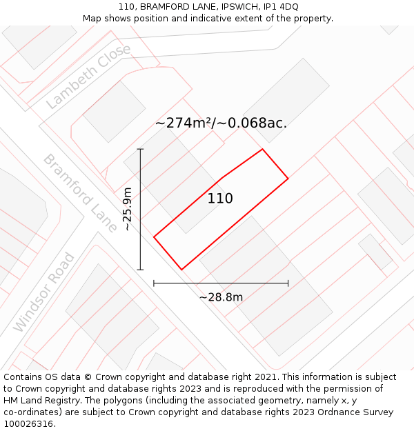 110, BRAMFORD LANE, IPSWICH, IP1 4DQ: Plot and title map