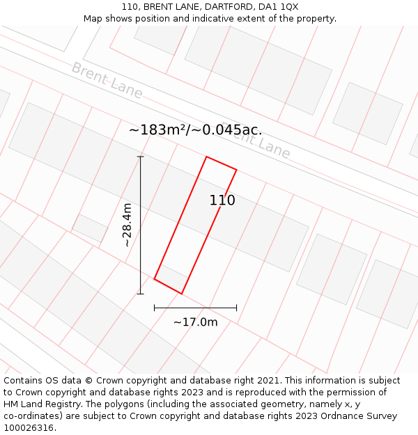 110, BRENT LANE, DARTFORD, DA1 1QX: Plot and title map