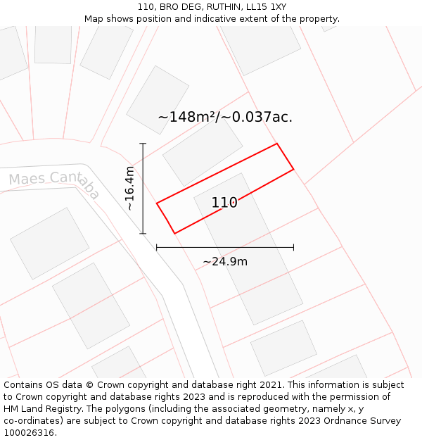 110, BRO DEG, RUTHIN, LL15 1XY: Plot and title map