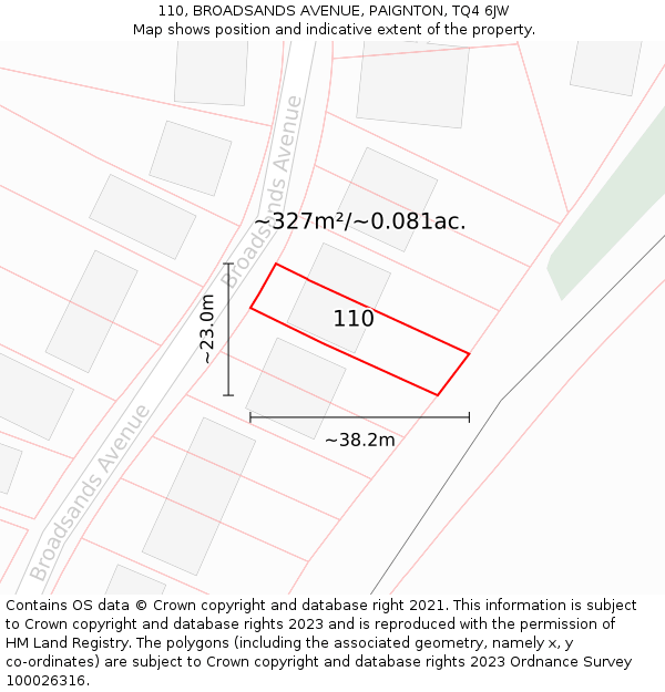 110, BROADSANDS AVENUE, PAIGNTON, TQ4 6JW: Plot and title map