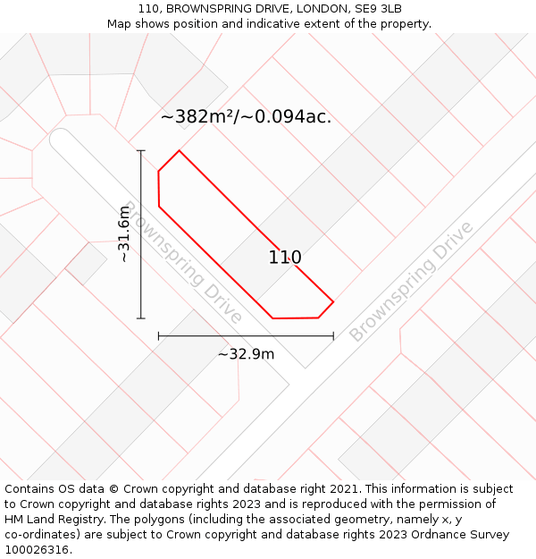 110, BROWNSPRING DRIVE, LONDON, SE9 3LB: Plot and title map