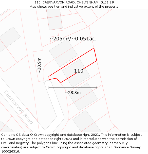 110, CAERNARVON ROAD, CHELTENHAM, GL51 3JR: Plot and title map