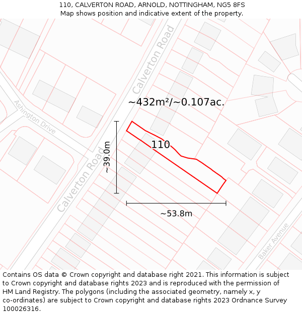 110, CALVERTON ROAD, ARNOLD, NOTTINGHAM, NG5 8FS: Plot and title map