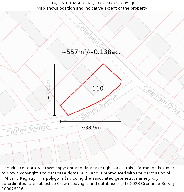 110, CATERHAM DRIVE, COULSDON, CR5 1JG: Plot and title map