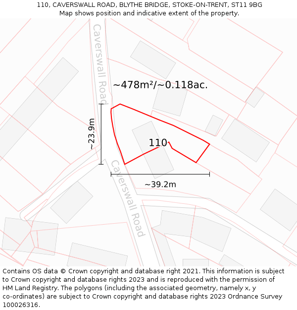 110, CAVERSWALL ROAD, BLYTHE BRIDGE, STOKE-ON-TRENT, ST11 9BG: Plot and title map