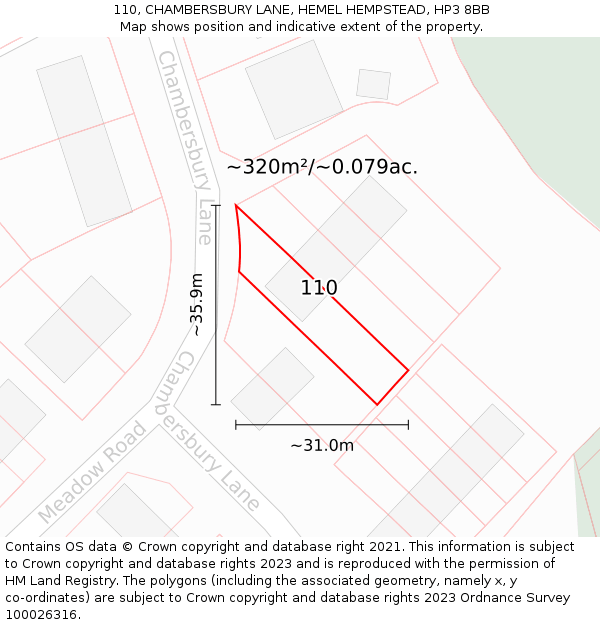 110, CHAMBERSBURY LANE, HEMEL HEMPSTEAD, HP3 8BB: Plot and title map