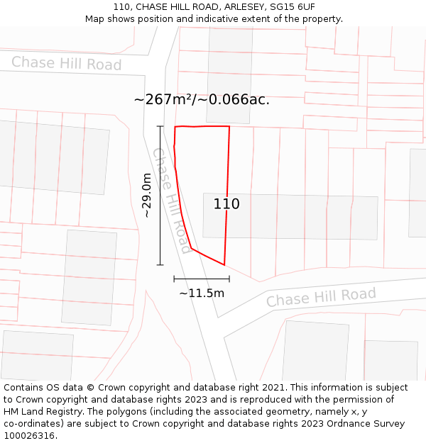 110, CHASE HILL ROAD, ARLESEY, SG15 6UF: Plot and title map