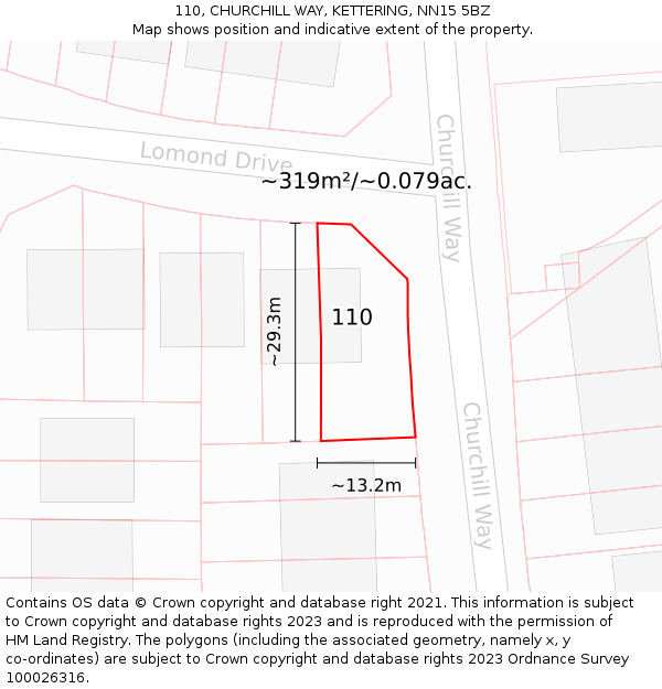 110, CHURCHILL WAY, KETTERING, NN15 5BZ: Plot and title map