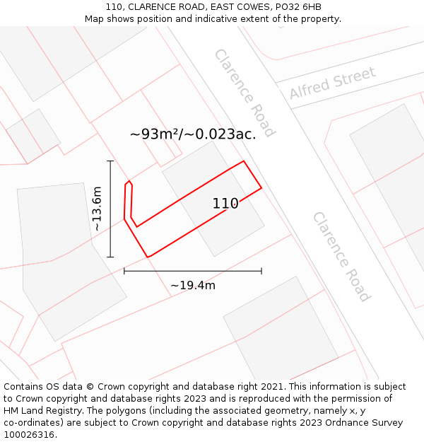 110, CLARENCE ROAD, EAST COWES, PO32 6HB: Plot and title map