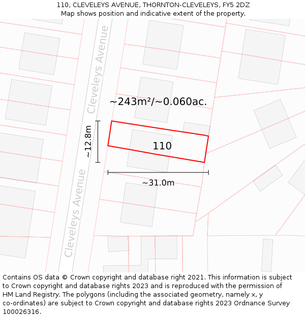 110, CLEVELEYS AVENUE, THORNTON-CLEVELEYS, FY5 2DZ: Plot and title map