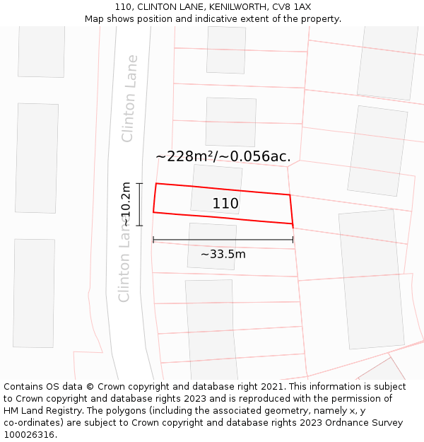 110, CLINTON LANE, KENILWORTH, CV8 1AX: Plot and title map