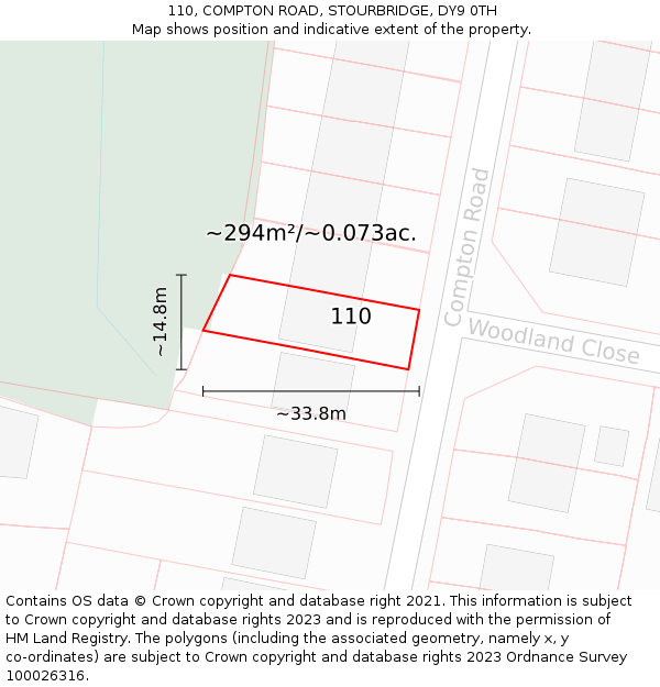 110, COMPTON ROAD, STOURBRIDGE, DY9 0TH: Plot and title map