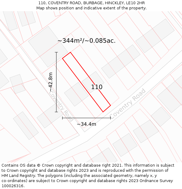 110, COVENTRY ROAD, BURBAGE, HINCKLEY, LE10 2HR: Plot and title map