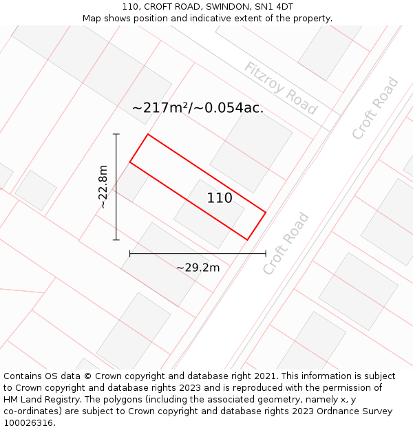 110, CROFT ROAD, SWINDON, SN1 4DT: Plot and title map