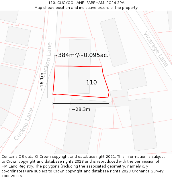 110, CUCKOO LANE, FAREHAM, PO14 3PA: Plot and title map