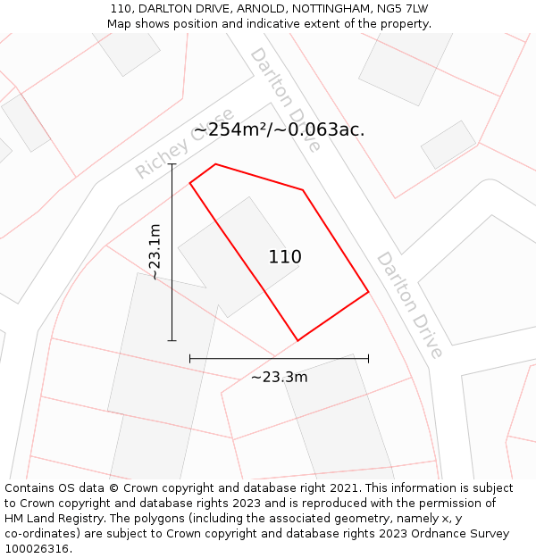 110, DARLTON DRIVE, ARNOLD, NOTTINGHAM, NG5 7LW: Plot and title map