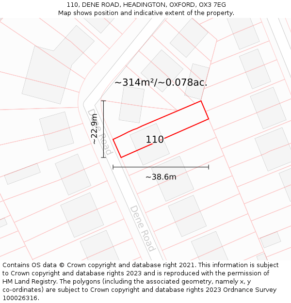 110, DENE ROAD, HEADINGTON, OXFORD, OX3 7EG: Plot and title map