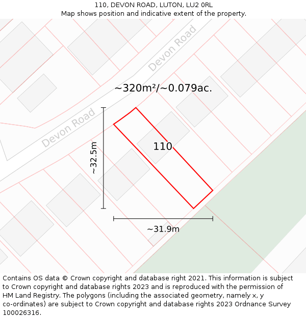 110, DEVON ROAD, LUTON, LU2 0RL: Plot and title map