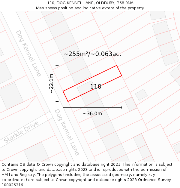 110, DOG KENNEL LANE, OLDBURY, B68 9NA: Plot and title map