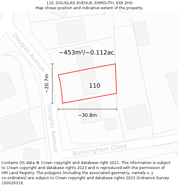 110, DOUGLAS AVENUE, EXMOUTH, EX8 2HG: Plot and title map