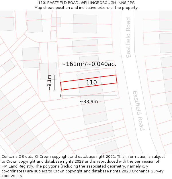 110, EASTFIELD ROAD, WELLINGBOROUGH, NN8 1PS: Plot and title map