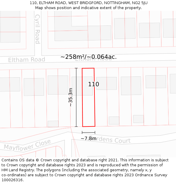 110, ELTHAM ROAD, WEST BRIDGFORD, NOTTINGHAM, NG2 5JU: Plot and title map