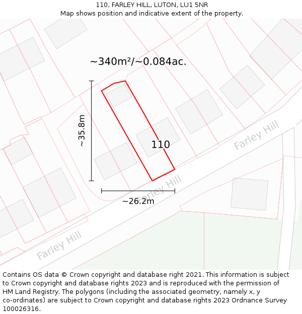 110, FARLEY HILL, LUTON, LU1 5NR: Plot and title map