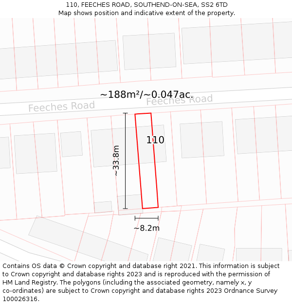 110, FEECHES ROAD, SOUTHEND-ON-SEA, SS2 6TD: Plot and title map