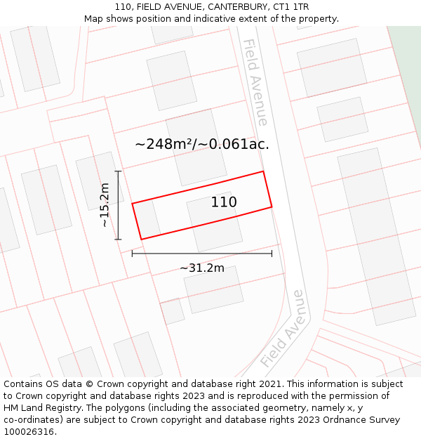 110, FIELD AVENUE, CANTERBURY, CT1 1TR: Plot and title map