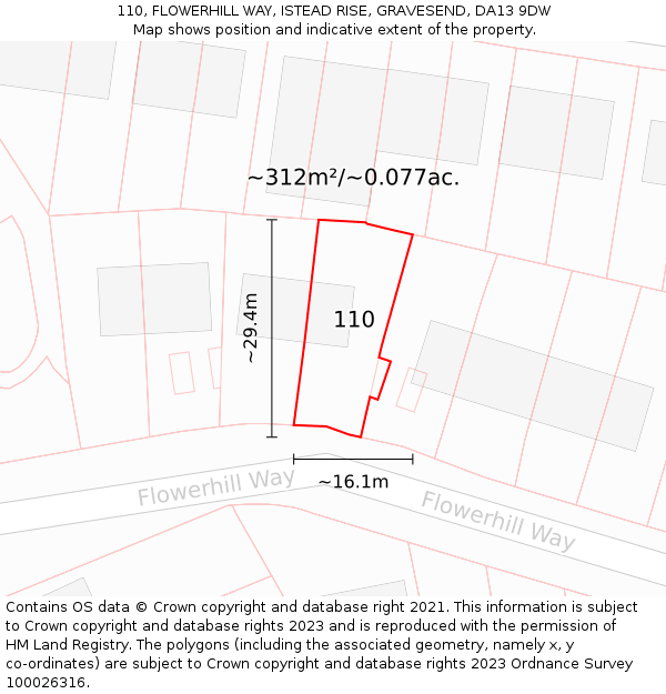 110, FLOWERHILL WAY, ISTEAD RISE, GRAVESEND, DA13 9DW: Plot and title map