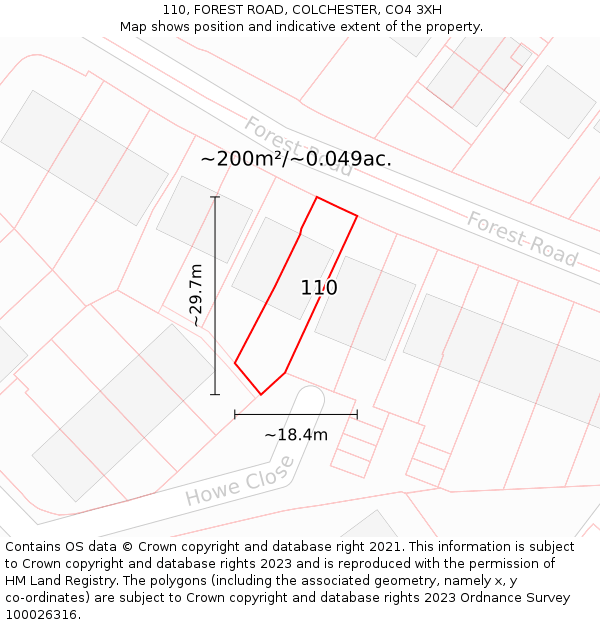 110, FOREST ROAD, COLCHESTER, CO4 3XH: Plot and title map