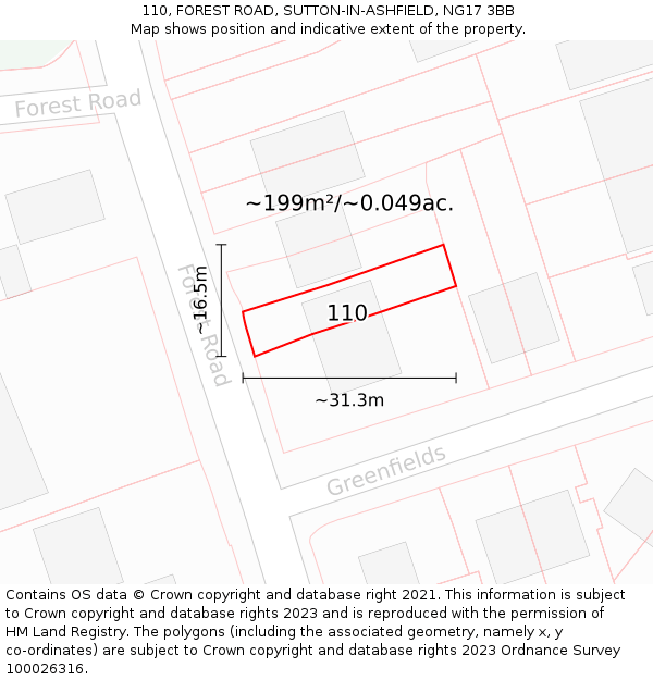 110, FOREST ROAD, SUTTON-IN-ASHFIELD, NG17 3BB: Plot and title map