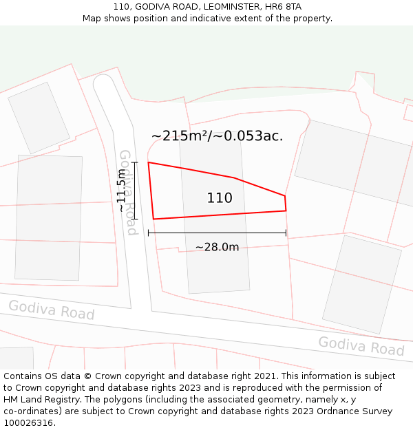 110, GODIVA ROAD, LEOMINSTER, HR6 8TA: Plot and title map