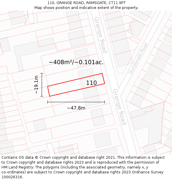 110, GRANGE ROAD, RAMSGATE, CT11 9PT: Plot and title map